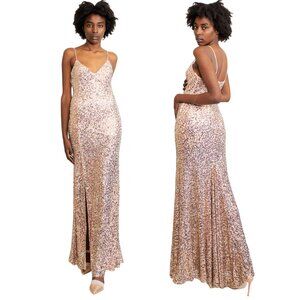 NWT Aniye By Sequin Gown Size 44 / 8 Gold Pink Maxi Slip Dress Evening Gown $500
